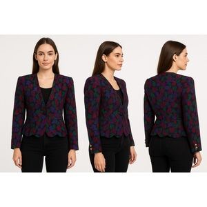 Dariya Womens Purple Pink Leaf Elegant Vintage 80s Fitted Blazer Size Medium